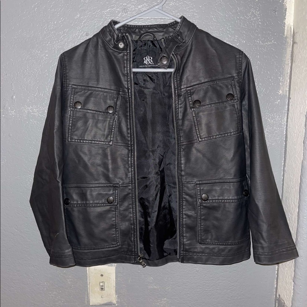 Rock And Republic Faux Leather Black Jacket Kid’s Unisex Small
